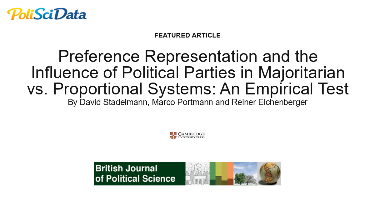 Article card for article: Preference Representation and the Influence of Political Parties in Majoritarian vs. Proportional Systems: An Empirical Test