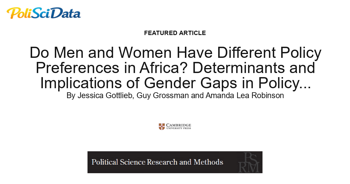 Article card for article: Do Men and Women Have Different Policy Preferences in Africa? Determinants and Implications of Gender Gaps in Policy Prioritization