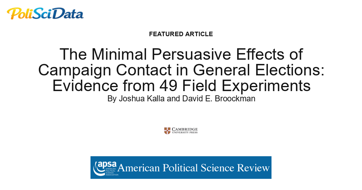 Article card for article: The Minimal Persuasive Effects of Campaign Contact in General Elections: Evidence from 49 Field Experiments
