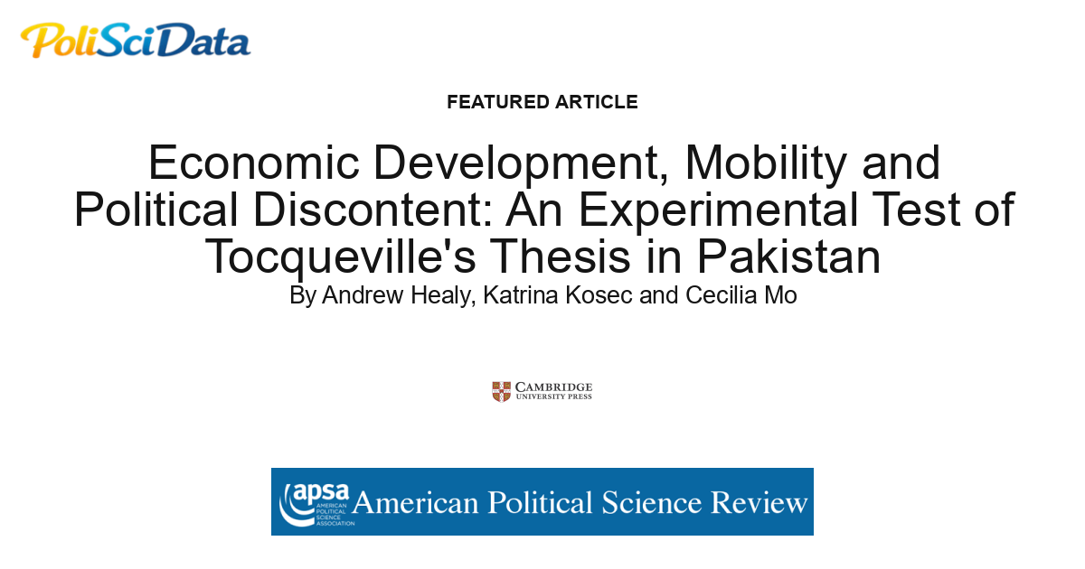 Article card for article: Economic Development, Mobility and Political Discontent: An Experimental Test of Tocqueville's Thesis in Pakistan