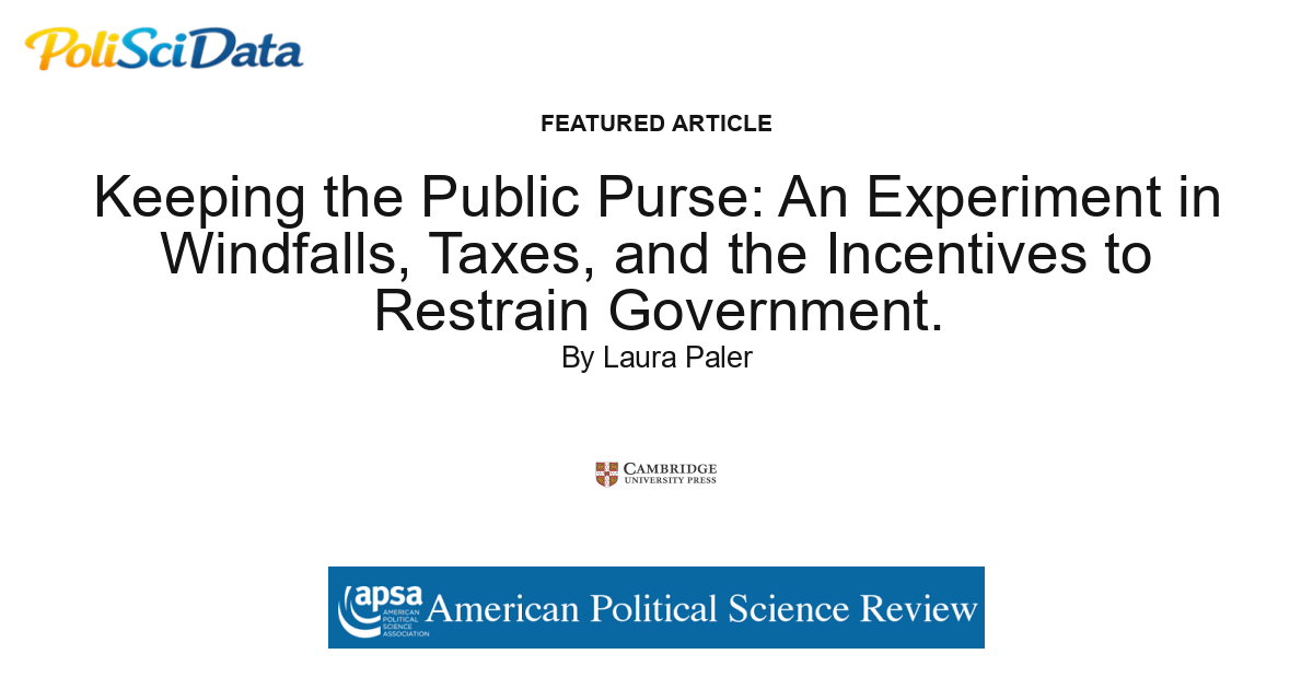 Article card for article: Keeping the Public Purse: An Experiment in Windfalls, Taxes, and the Incentives to Restrain Government.