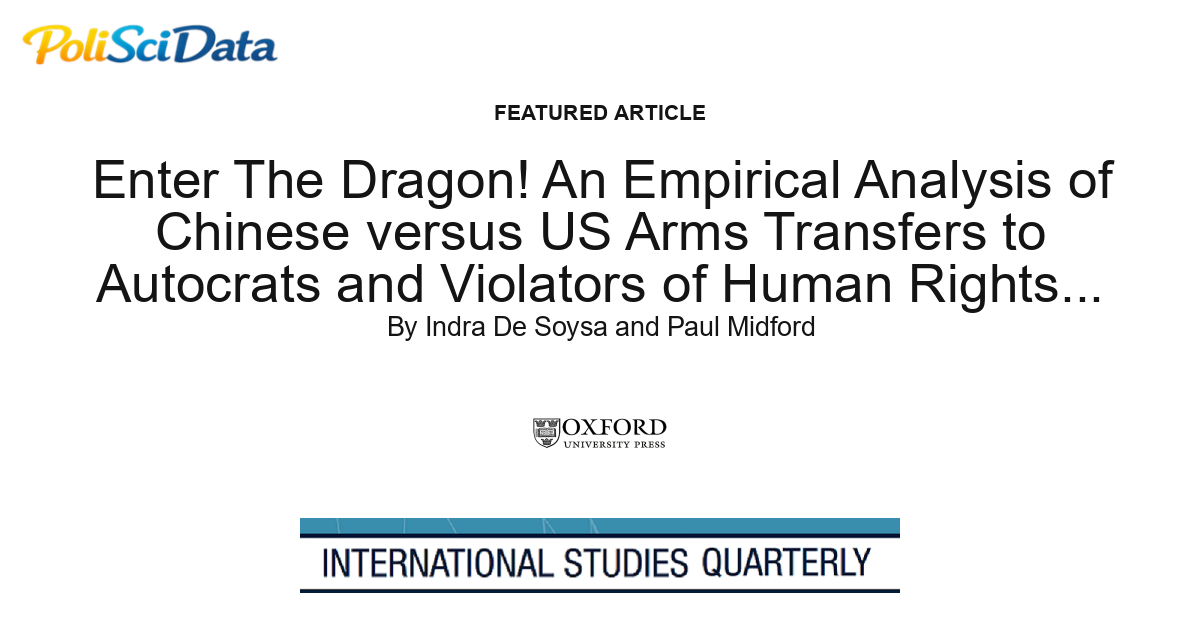 Article card for article: Enter The Dragon! An Empirical Analysis of Chinese versus US Arms Transfers to Autocrats and Violators of Human Rights, 1989-2006