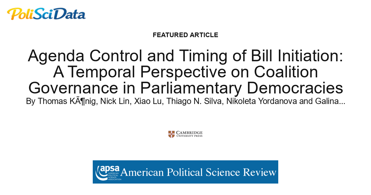 Article card for article: Agenda Control and Timing of Bill Initiation: A Temporal Perspective on Coalition Governance in Parliamentary Democracies