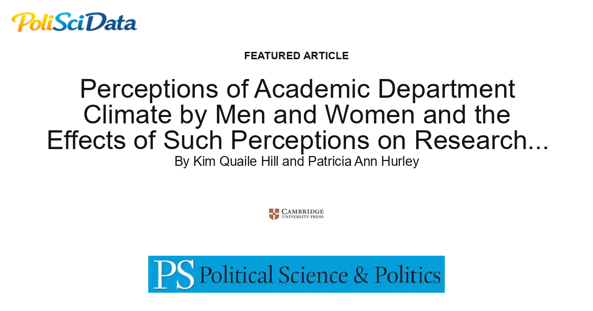 Article card for article: Perceptions of Academic Department Climate by Men and Women and the Effects of Such Perceptions on Research Productivity