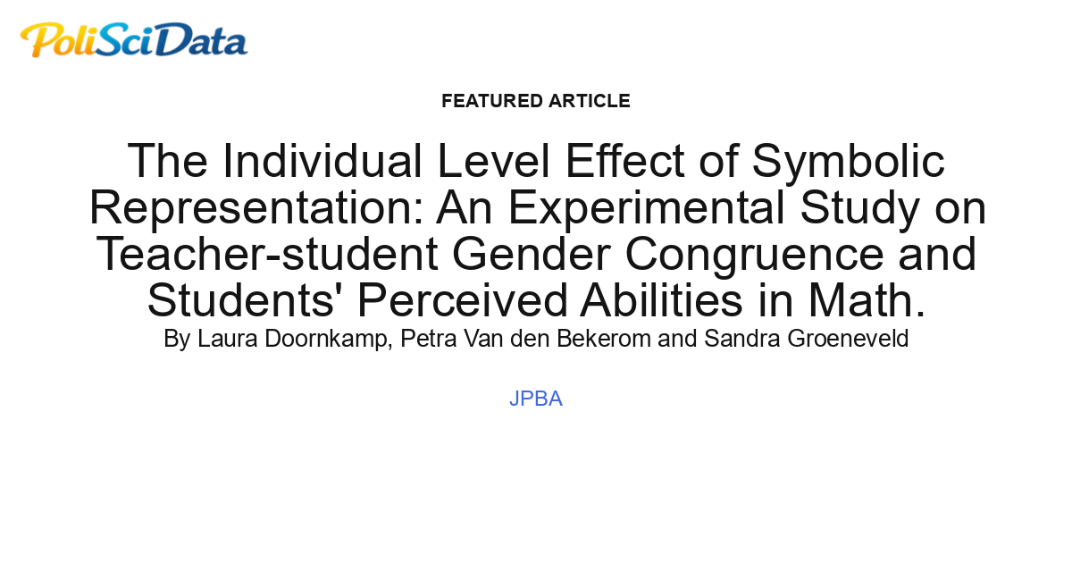 Article card for article: The Individual Level Effect of Symbolic Representation: An Experimental Study on Teacher-student Gender Congruence and Students' Perceived Abilities in Math.