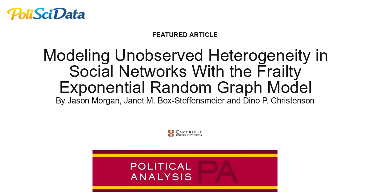 Article card for article: Modeling Unobserved Heterogeneity in Social Networks With the Frailty Exponential Random Graph Model