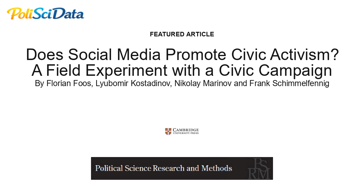 Article card for article: Does Social Media Promote Civic Activism? A Field Experiment with a Civic Campaign