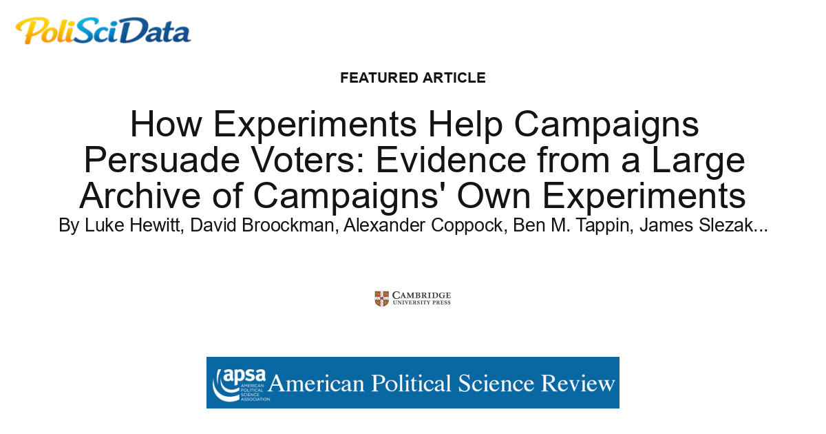 Article card for article: How Experiments Help Campaigns Persuade Voters: Evidence from a Large Archive of Campaigns' Own Experiments