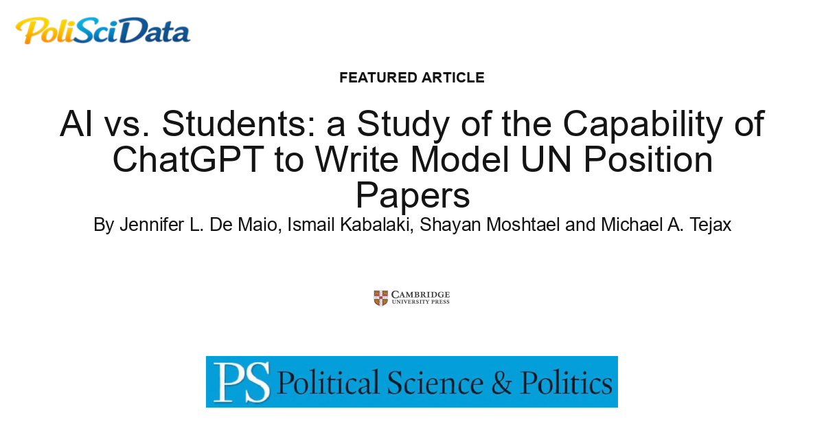 Article card for article: AI vs. Students: a Study of the Capability of ChatGPT to Write Model UN Position Papers