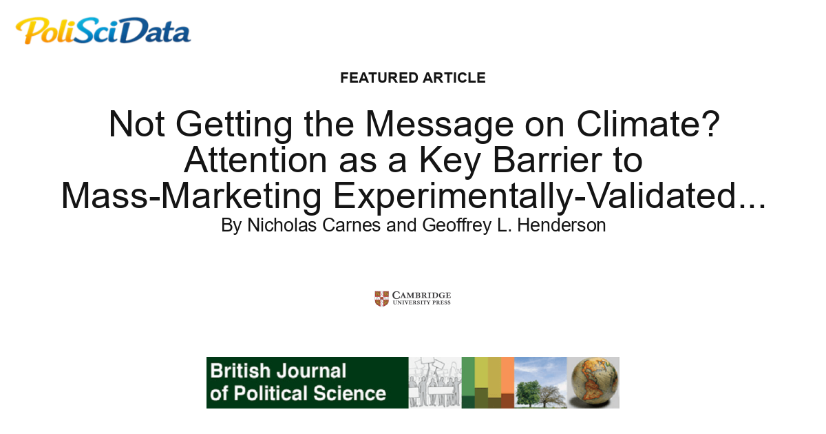 Article card for article: Not Getting the Message on Climate? Attention as a Key Barrier to Mass-Marketing Experimentally-Validated Messages