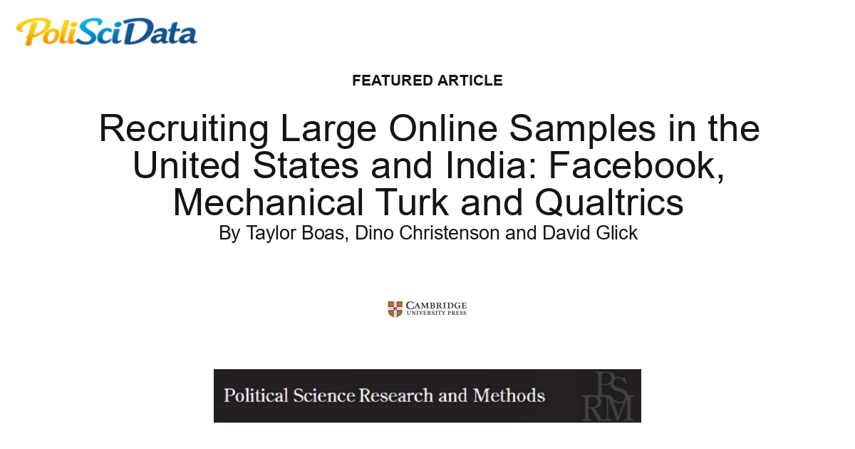Article card for article: Recruiting Large Online Samples in the United States and India: Facebook, Mechanical Turk and Qualtrics